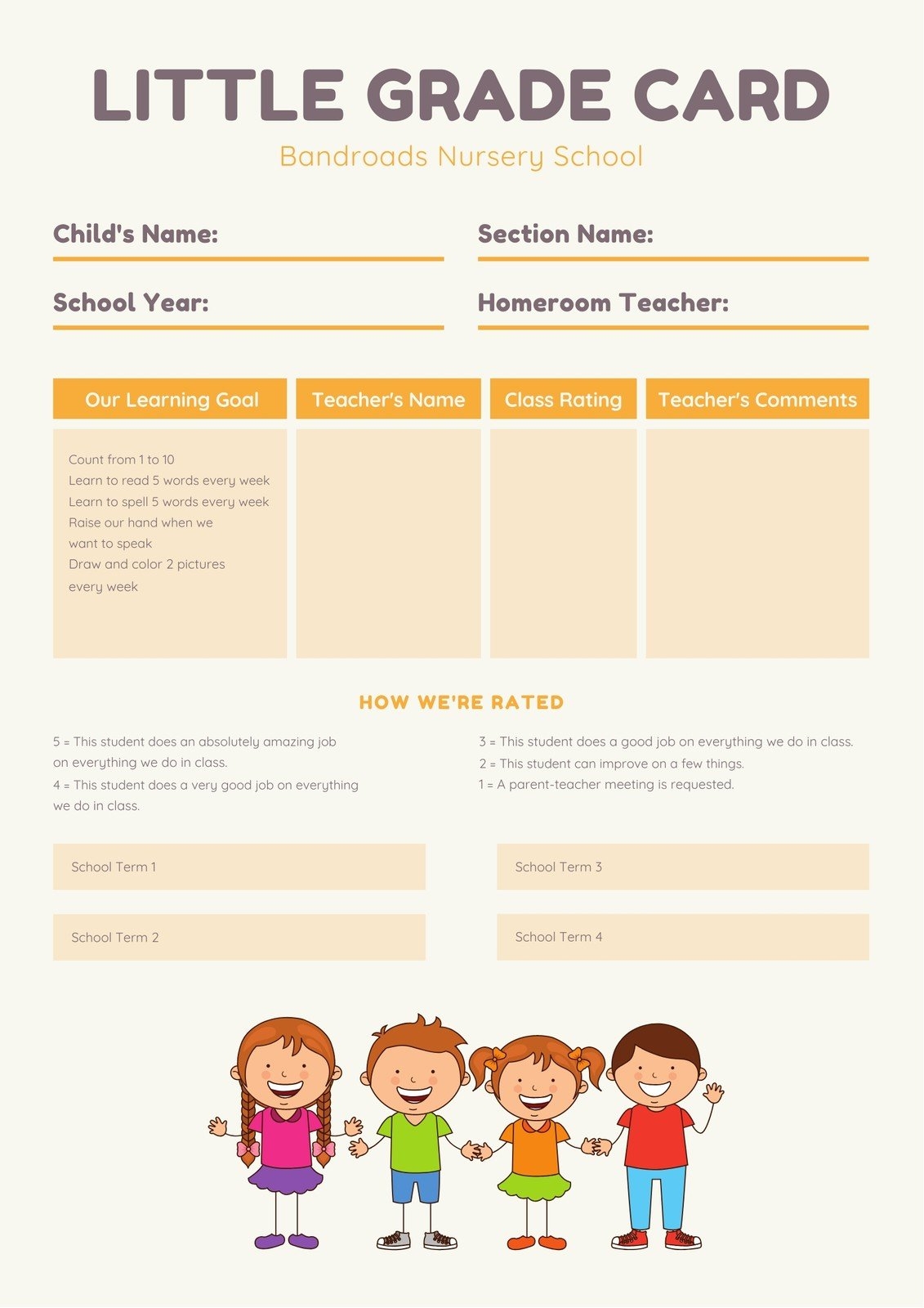 Free Custom Printable Preschool Report Card Templates Canva