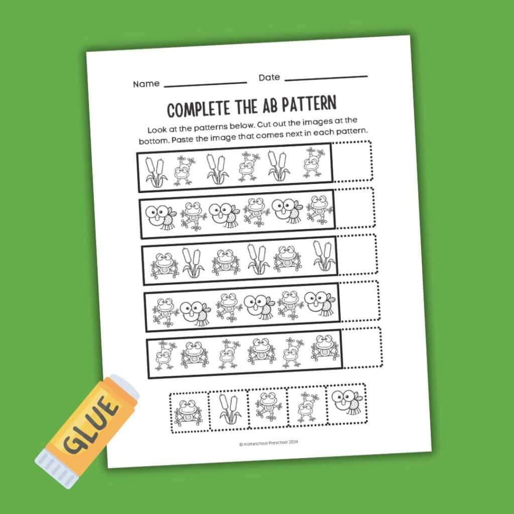 Free Frog AB Pattern Worksheets For Preschool Math Learning