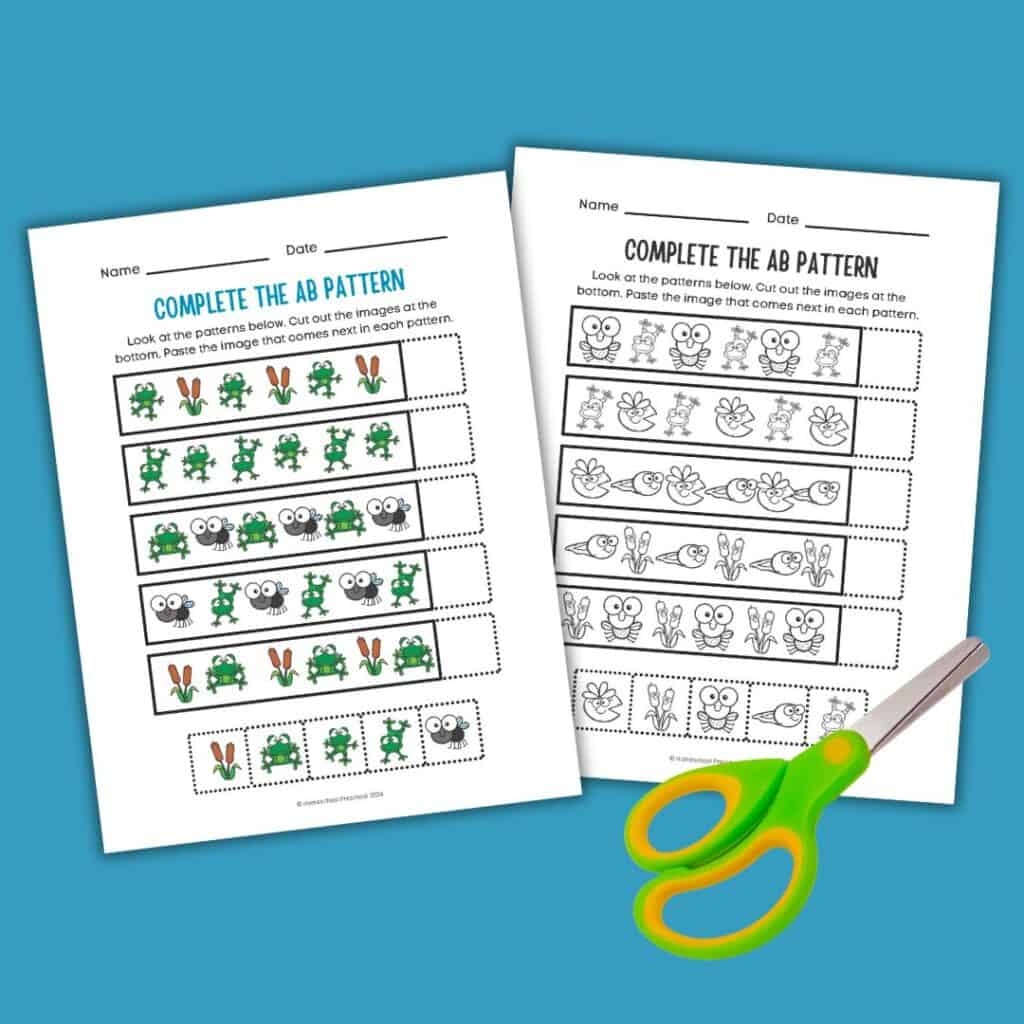 Free Frog AB Pattern Worksheets For Preschool Math Learning