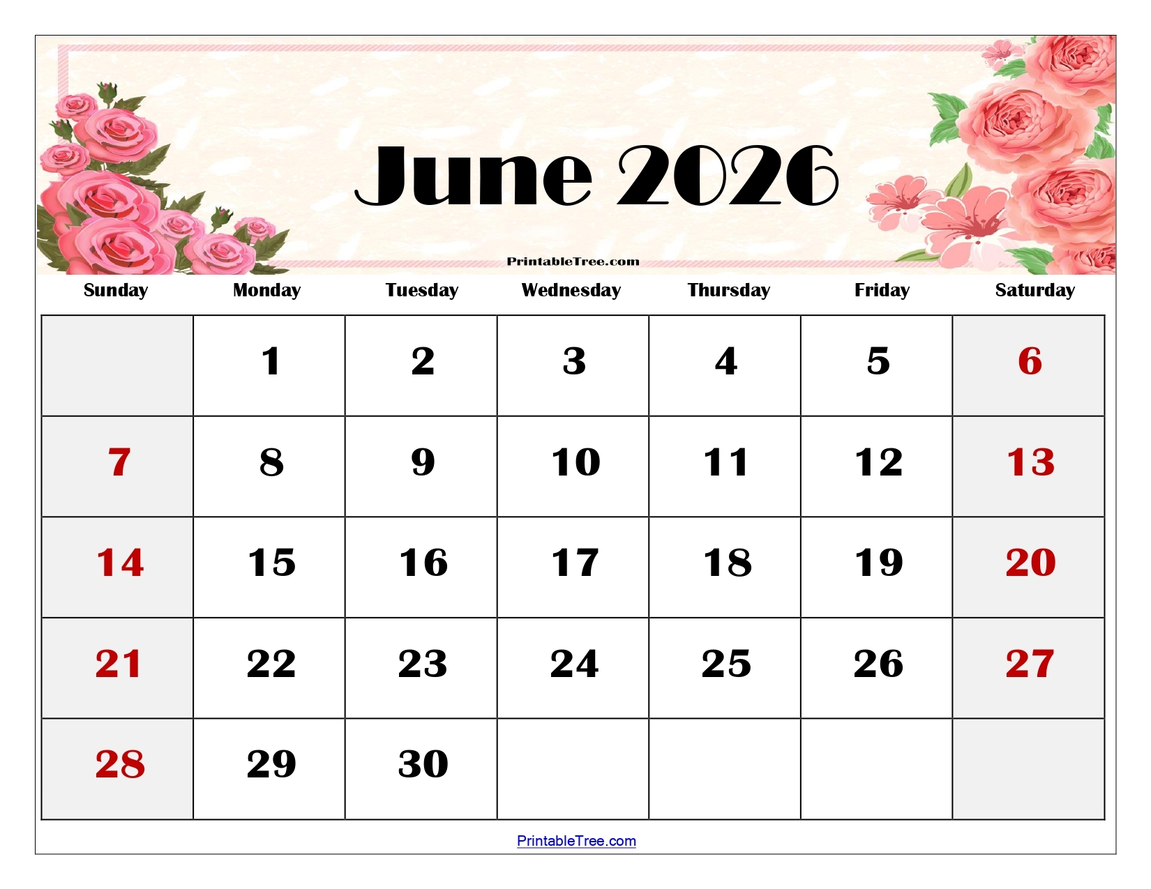 Printable Preschool June 2026 Calendar
