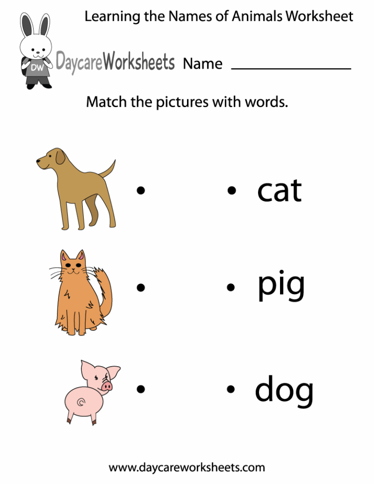 Free Learning The Names Of Animals Worksheet For Preschool Worksheets Library
