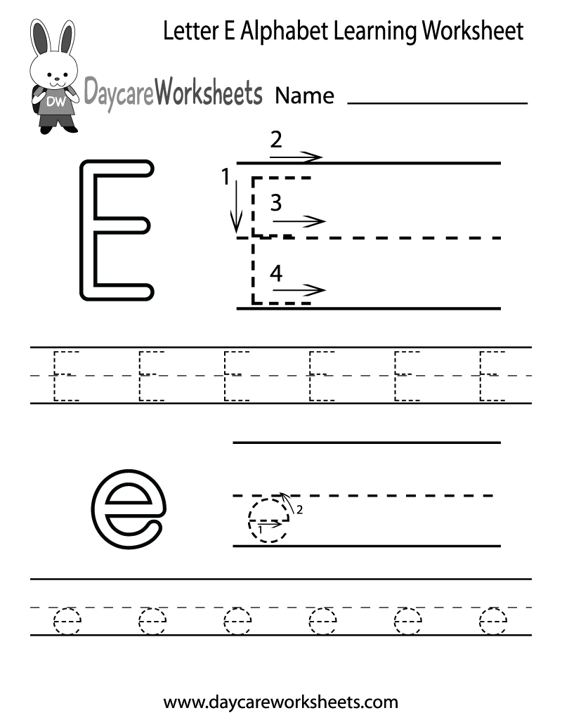 Free Letter E Alphabet Learning Worksheet For Preschool