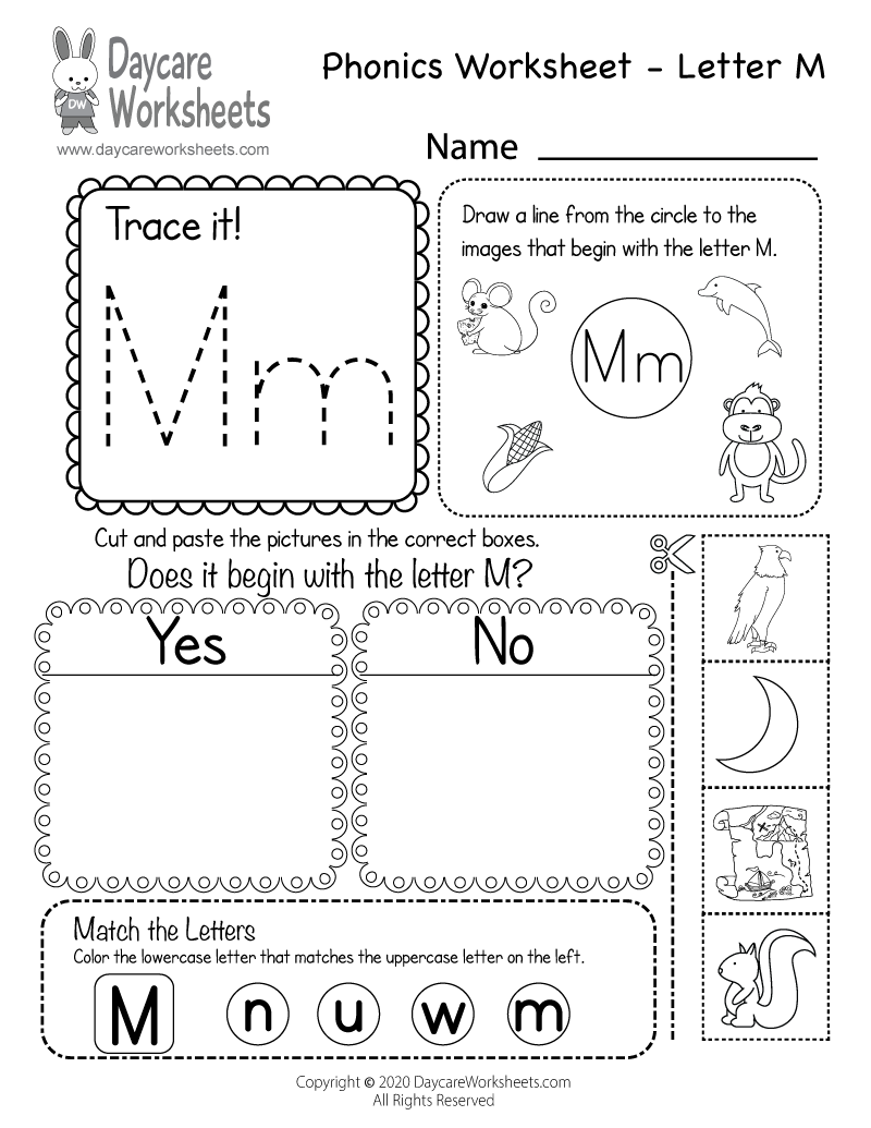 Free Letter M Phonics Worksheet For Preschool Beginning Sounds