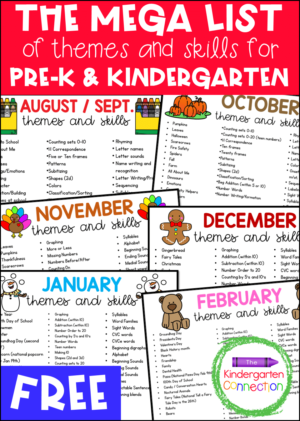 Free Mega List Of Themes Skills For Pre K And Kindergarten Lesson 