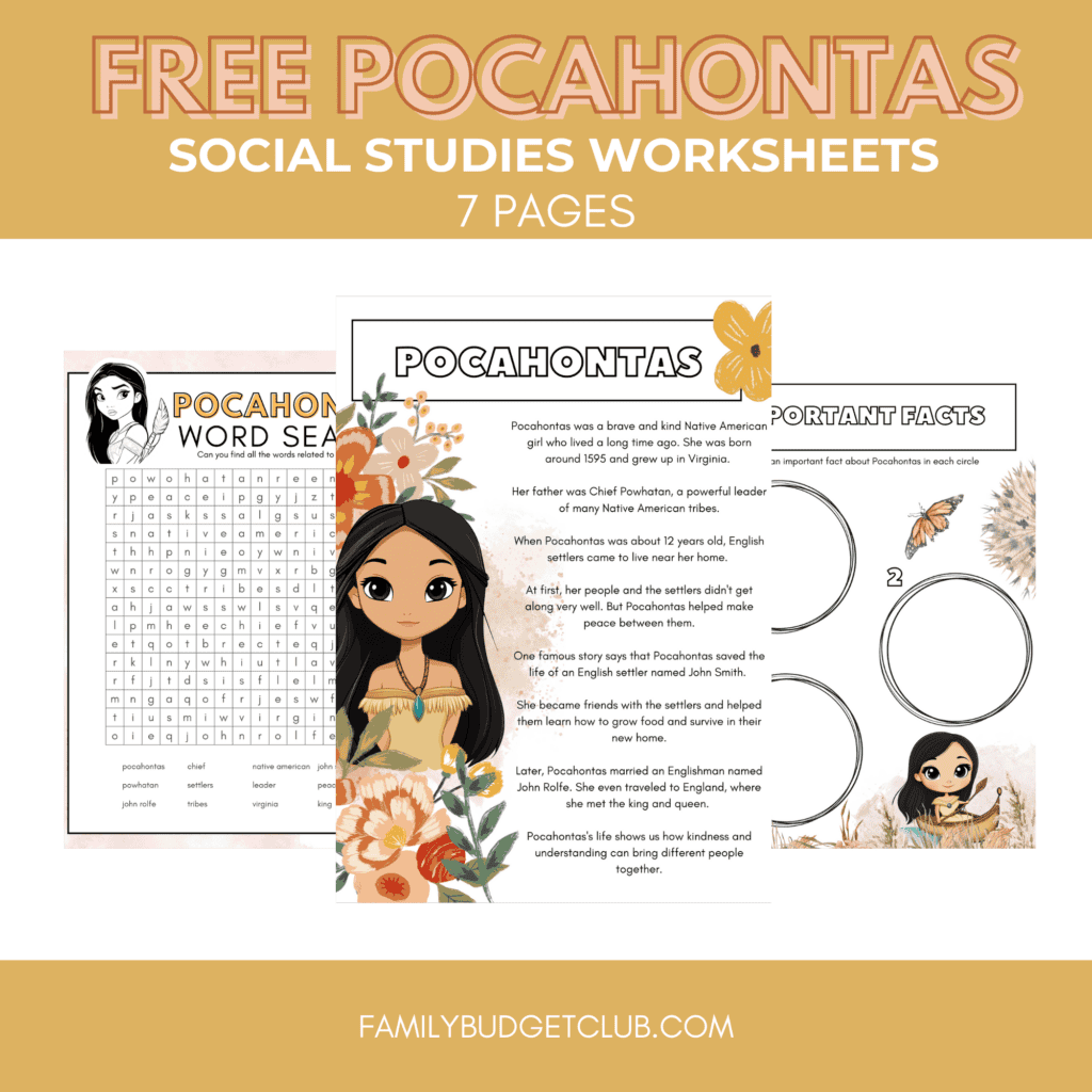 Free Pocahontas Worksheets For 3 4th Graders Family Budget Club