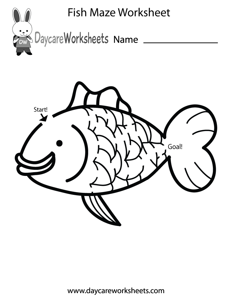 Free Preschool Fish Maze Worksheet