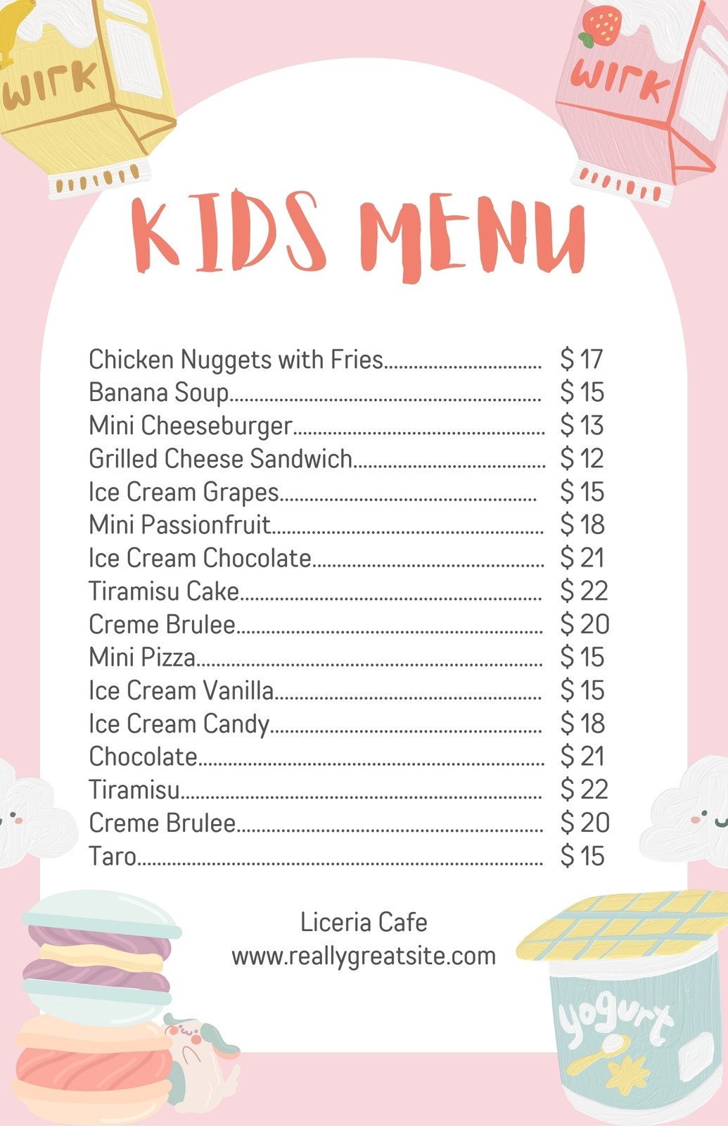 Free Printable Customizable Kids Menu Templates Canva