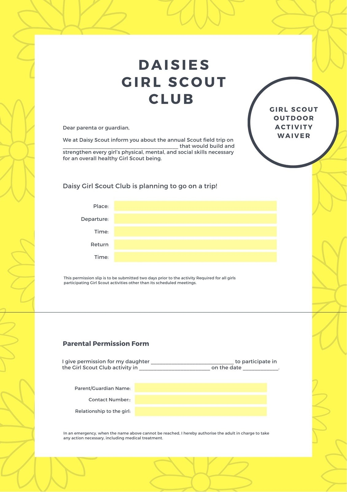 Free Printable Customizable Permission Slip Letter Templates Canva