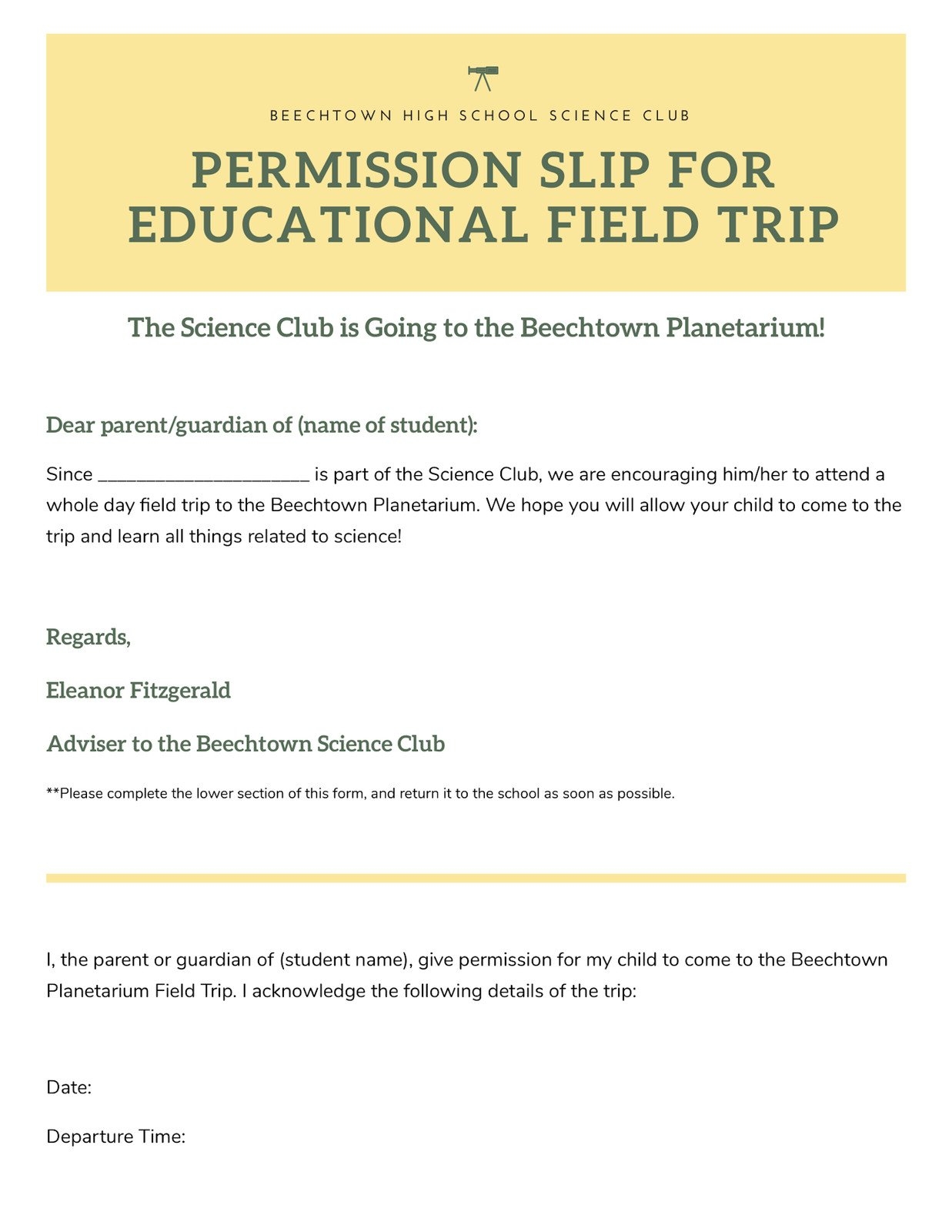 Free Printable Customizable Permission Slip Letter Templates Canva