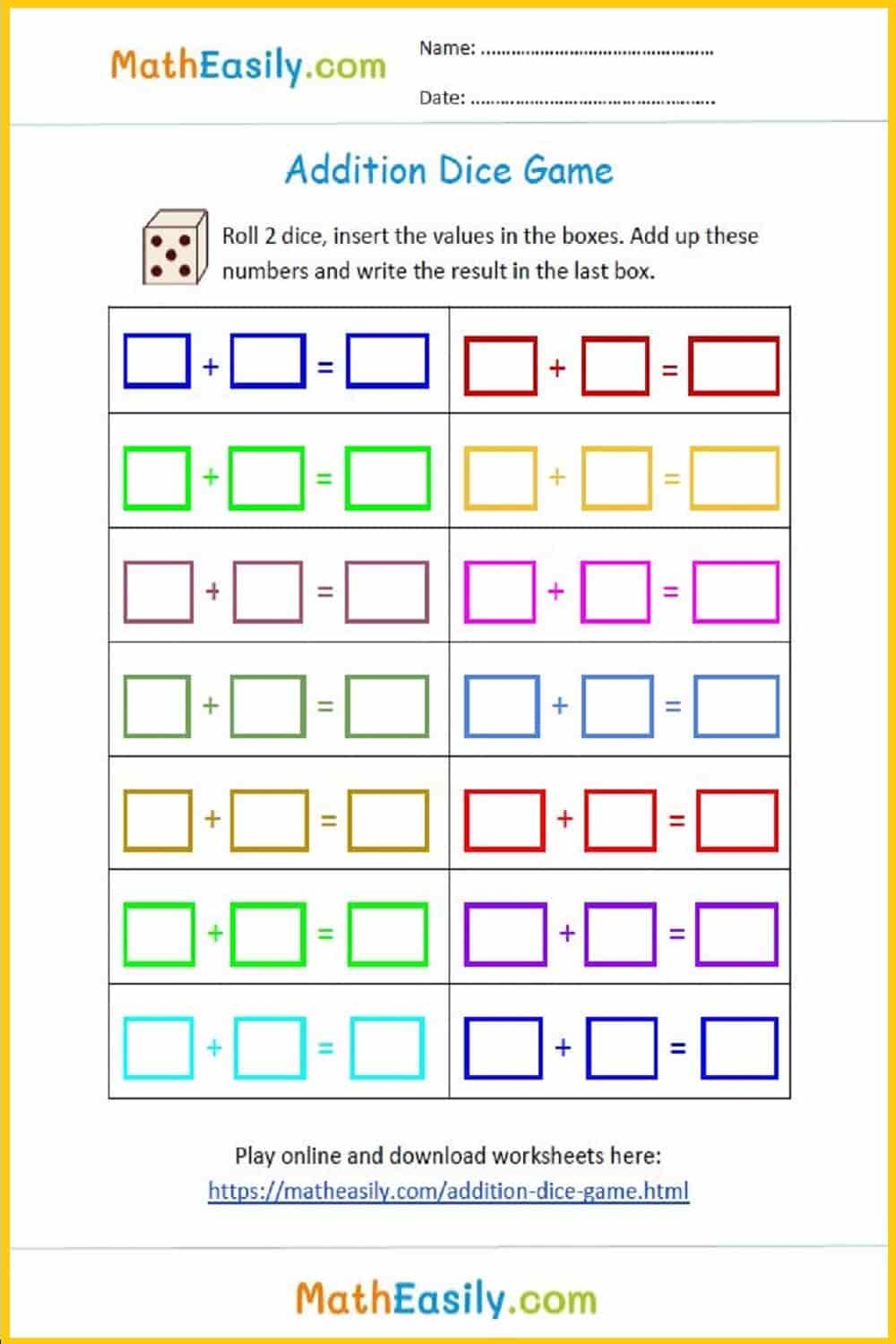 FREE Printable Math Games For Kids PDF