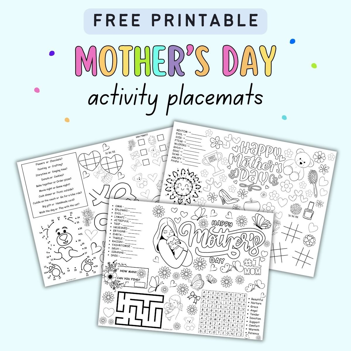 Free Printable Mother s Day Activity Placemats The Artisan Life