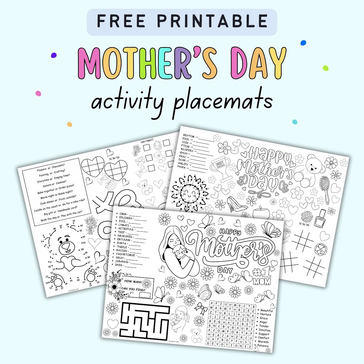 Free Printable Mother s Day Activity Placemats The Artisan Life