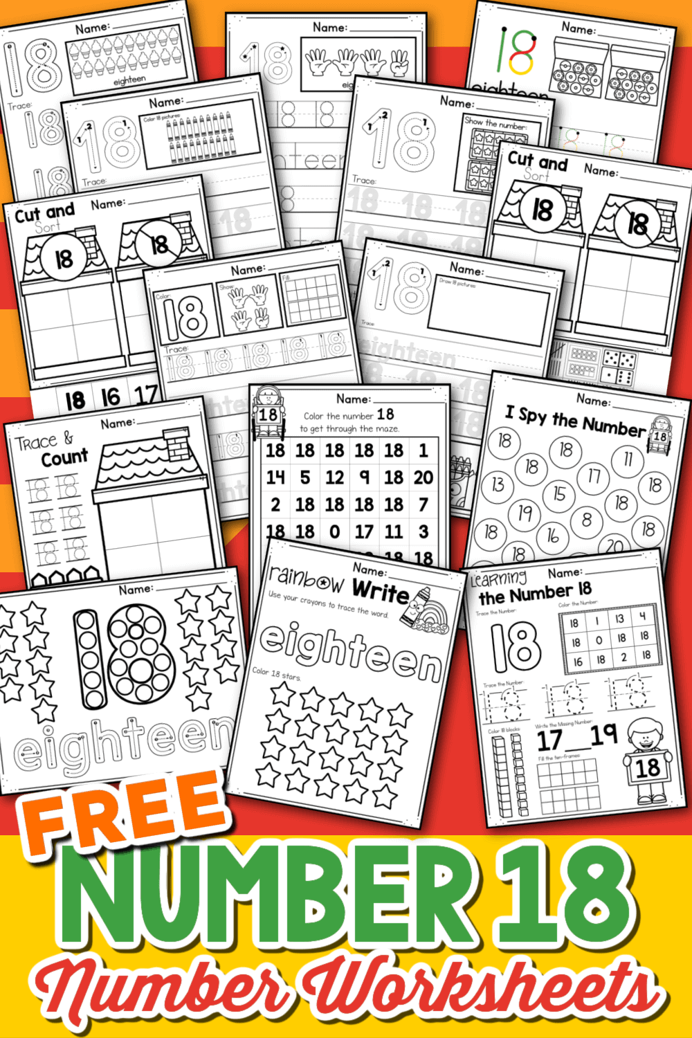 Printable Number 18 Worksheet Preschool