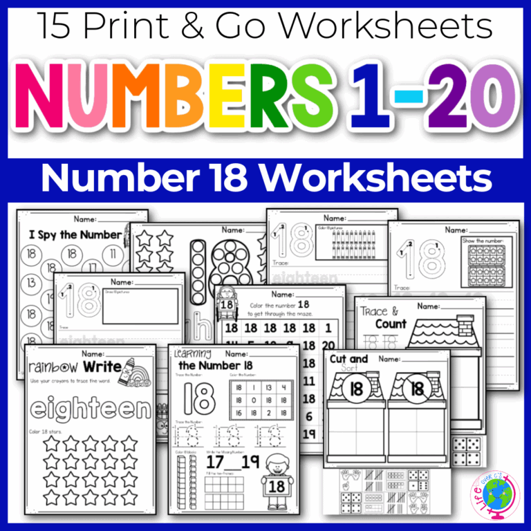 Free Printable Number 18 Worksheets