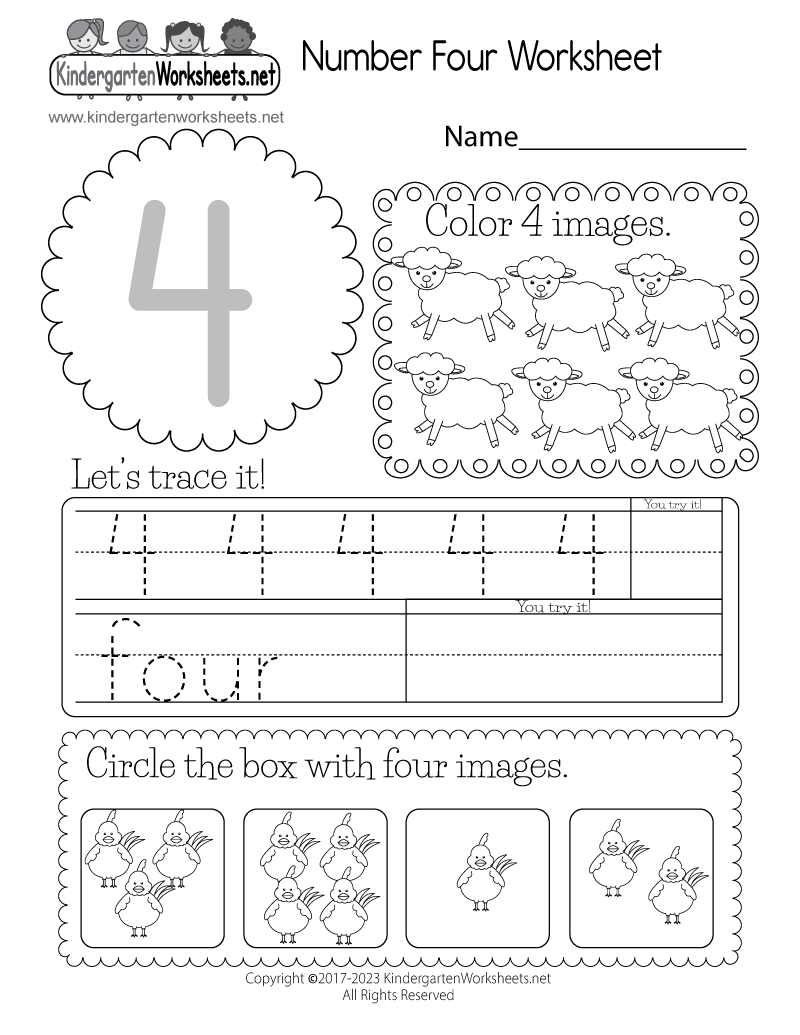 Free Printable Number Four Worksheet Worksheets Library