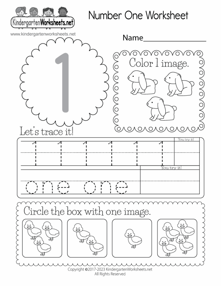 Free Printable Number One Worksheet Worksheets Library