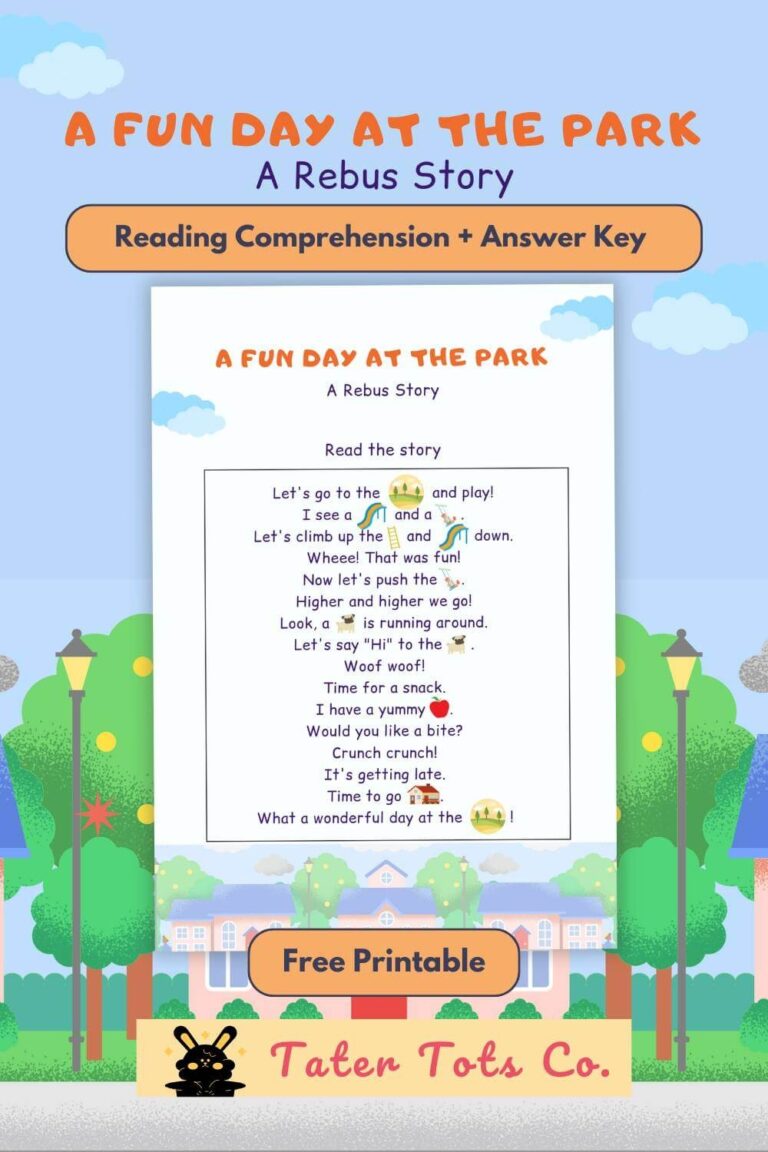 Free Printable Rebus Story For Preschoolers A Fun Day At The Park Tater Tots Co 