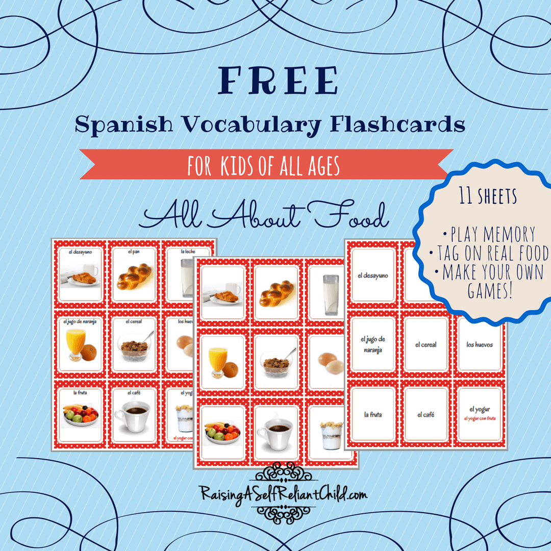 Free Printable Spanish Vocabulary Flashcards Common Foods