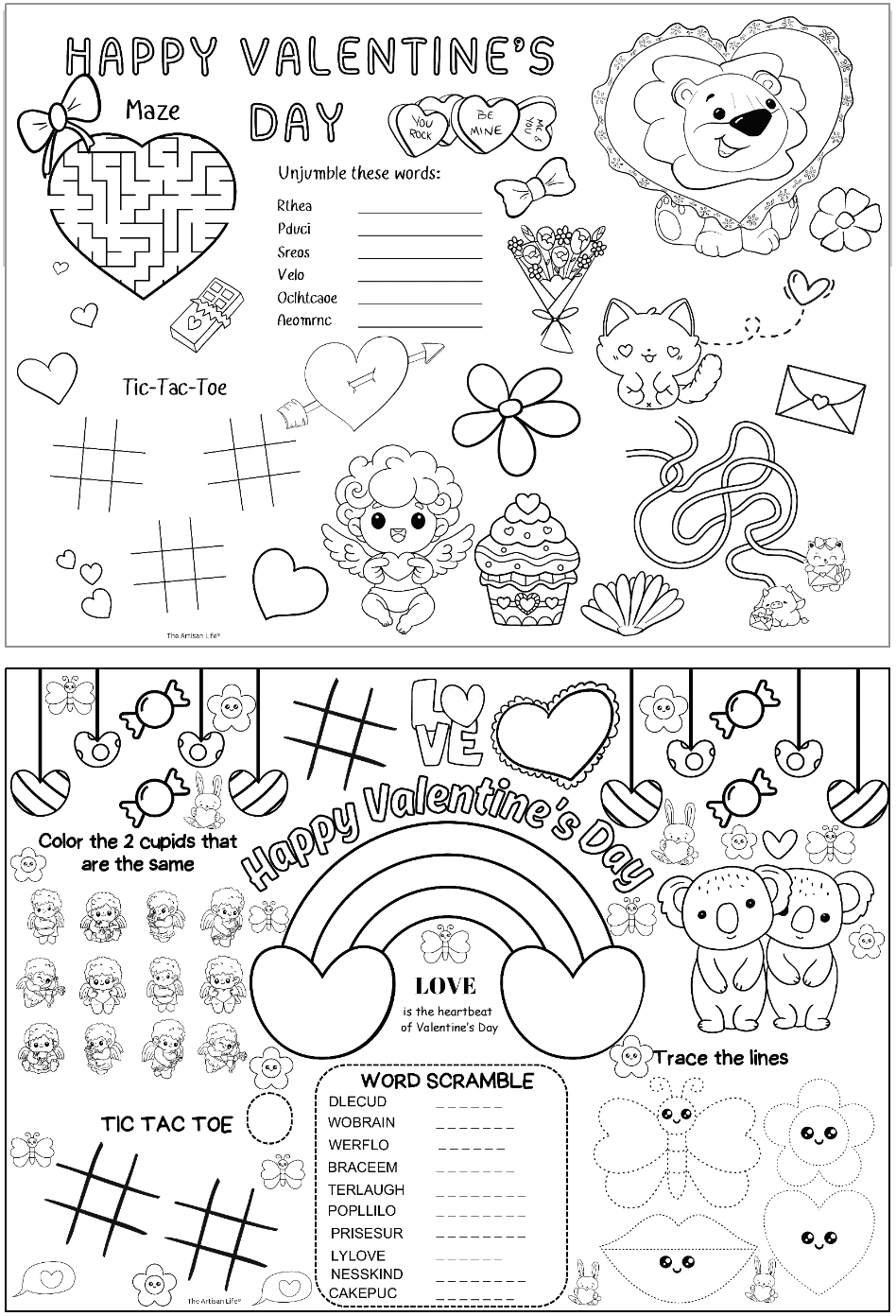 Free Printable Valentine s Day Activity Placemats The Artisan Life