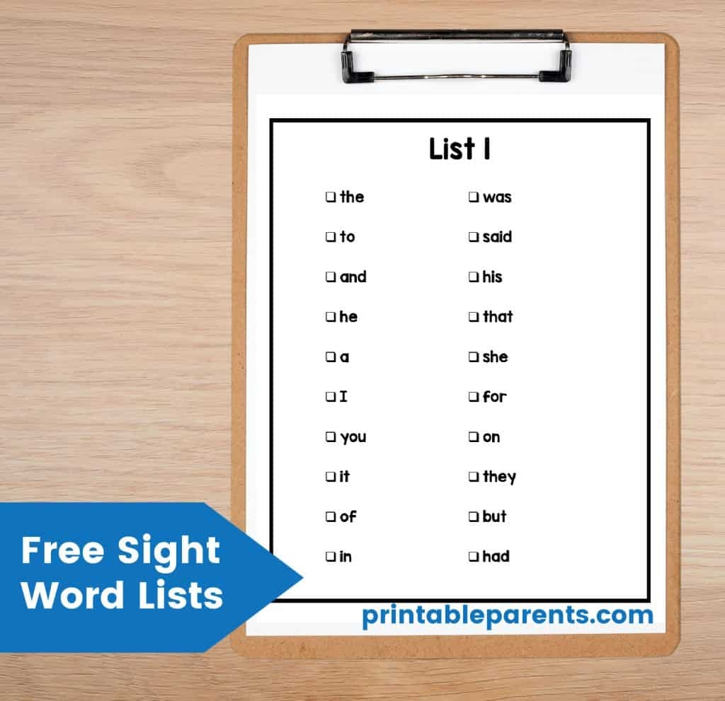 Free Sight Words List Printable Printable Parents