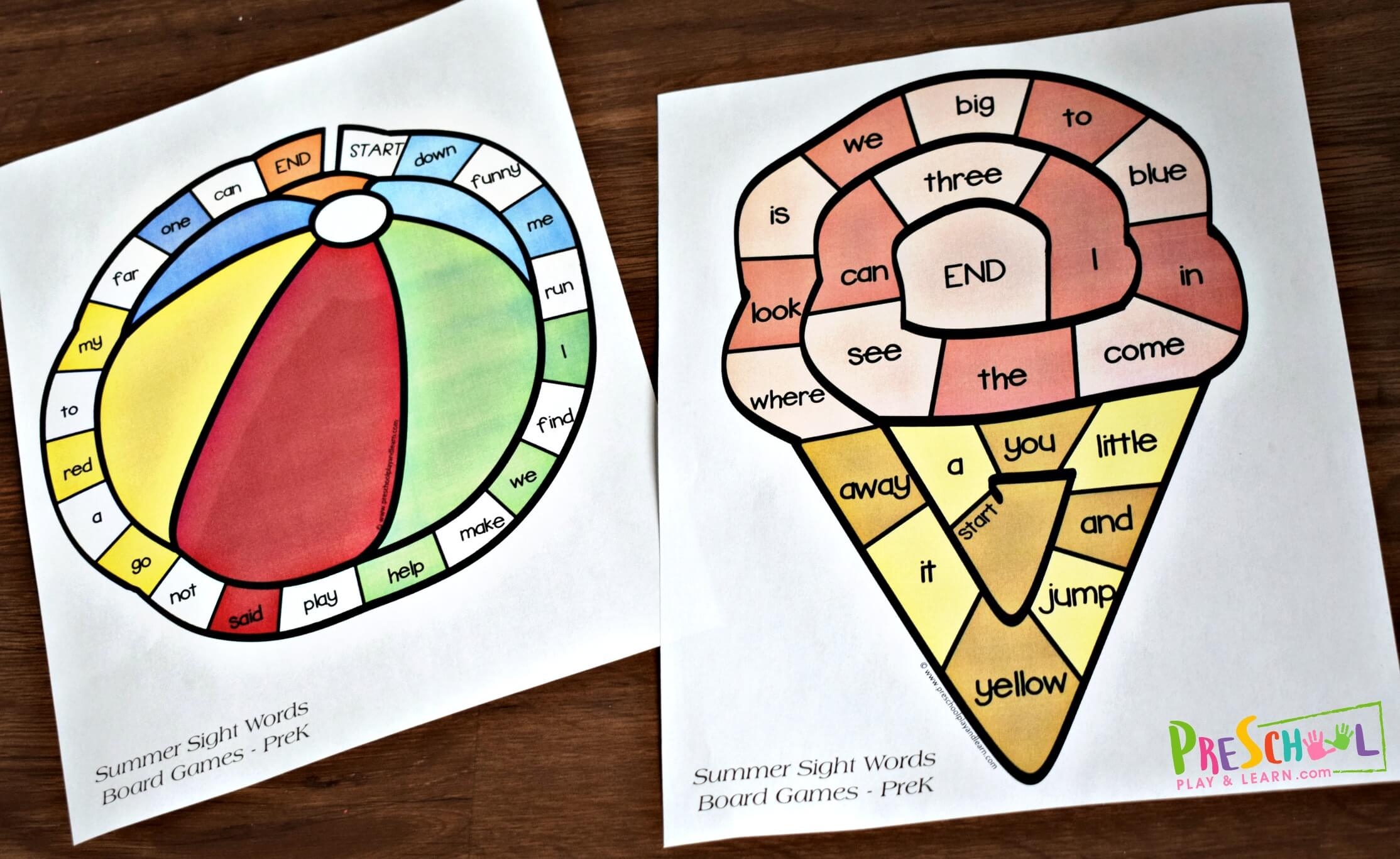 FREE Summer Preschool Sight Word Games