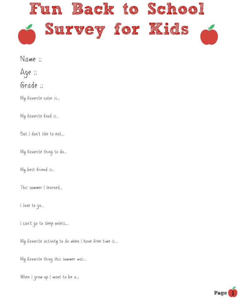 Fun Back To School Survey For Kids Printable BacktoSchool The SIMPLE Moms