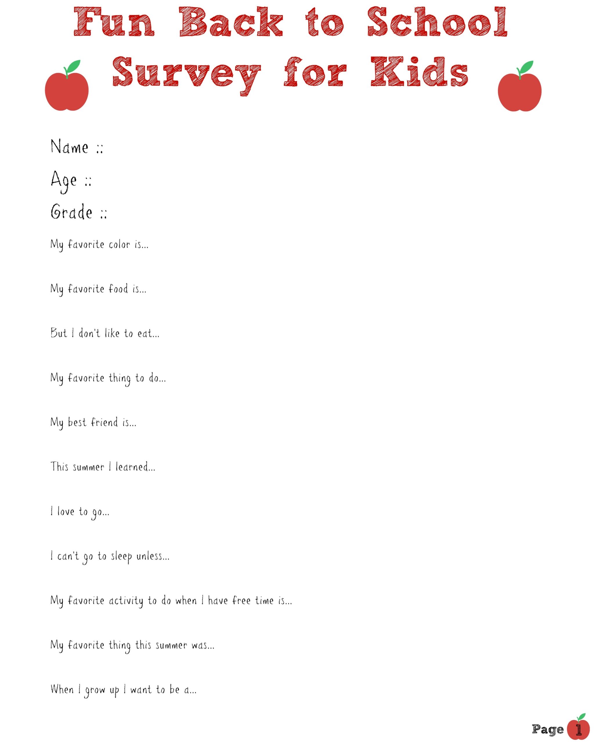 Fun Back To School Survey For Kids Printable BacktoSchool The SIMPLE Moms