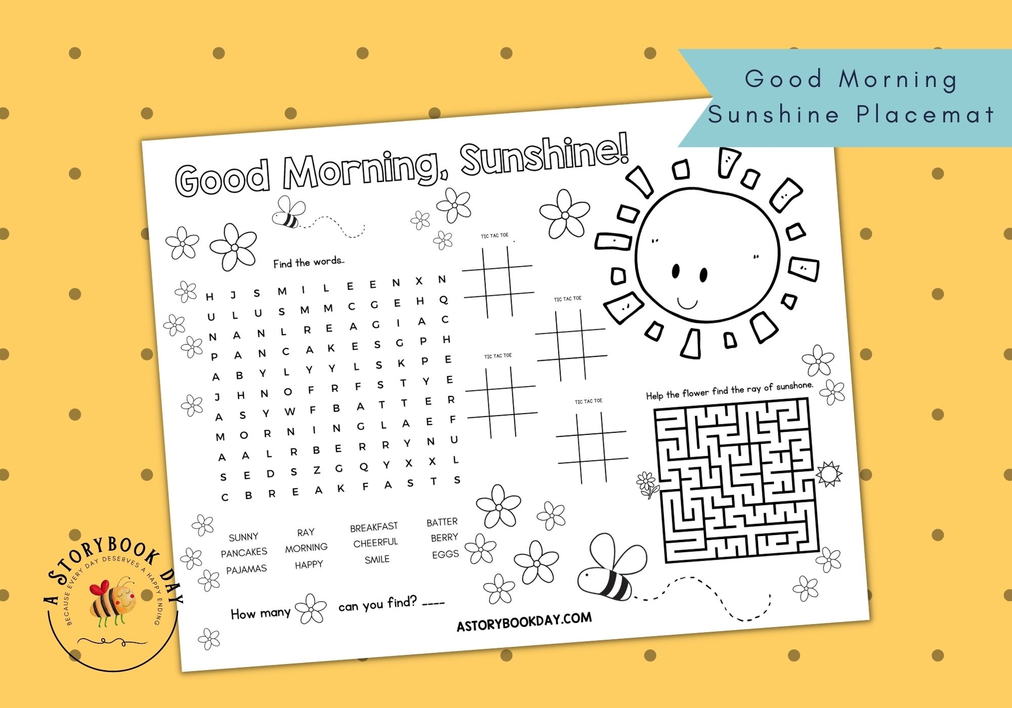 Fun Good Morning Sunshine Activity Placemat For Kids