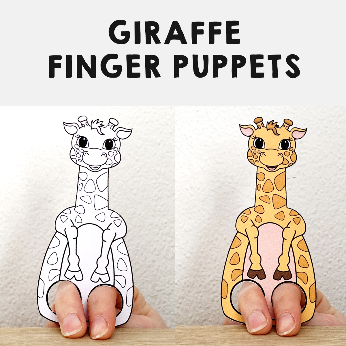 Giraffe Finger Puppet Printable African Animal Coloring Paper Craft Activity Kid