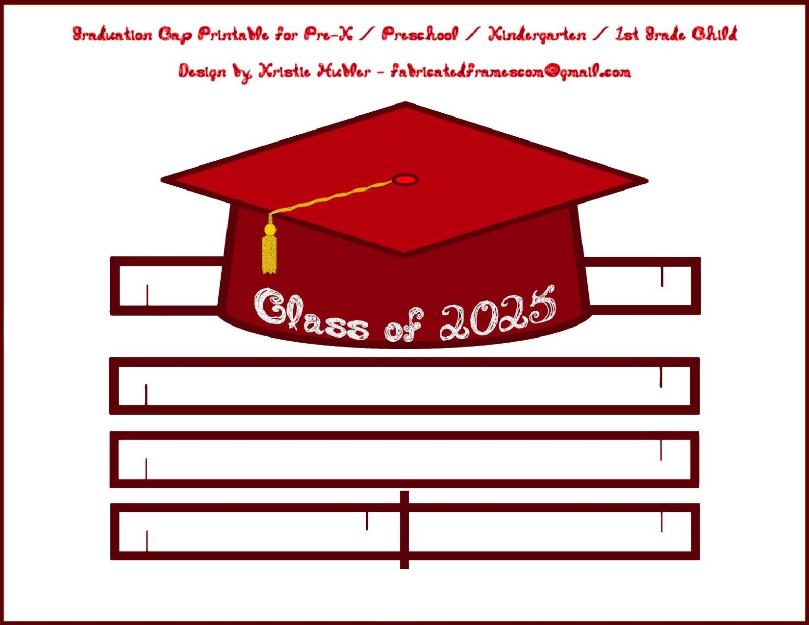 Graduation Cap Dark Red Crimson Paper Party Hat Letter Size PDF Printable With White Fabric Font Words Class Of 2025 Classful