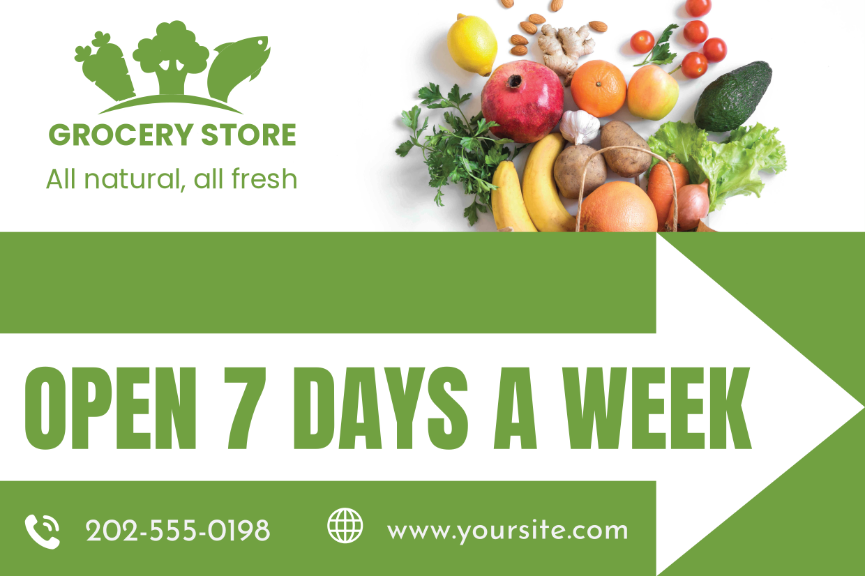 Grocery Store With Fruits And Veggies Open Sign Template Square Signs