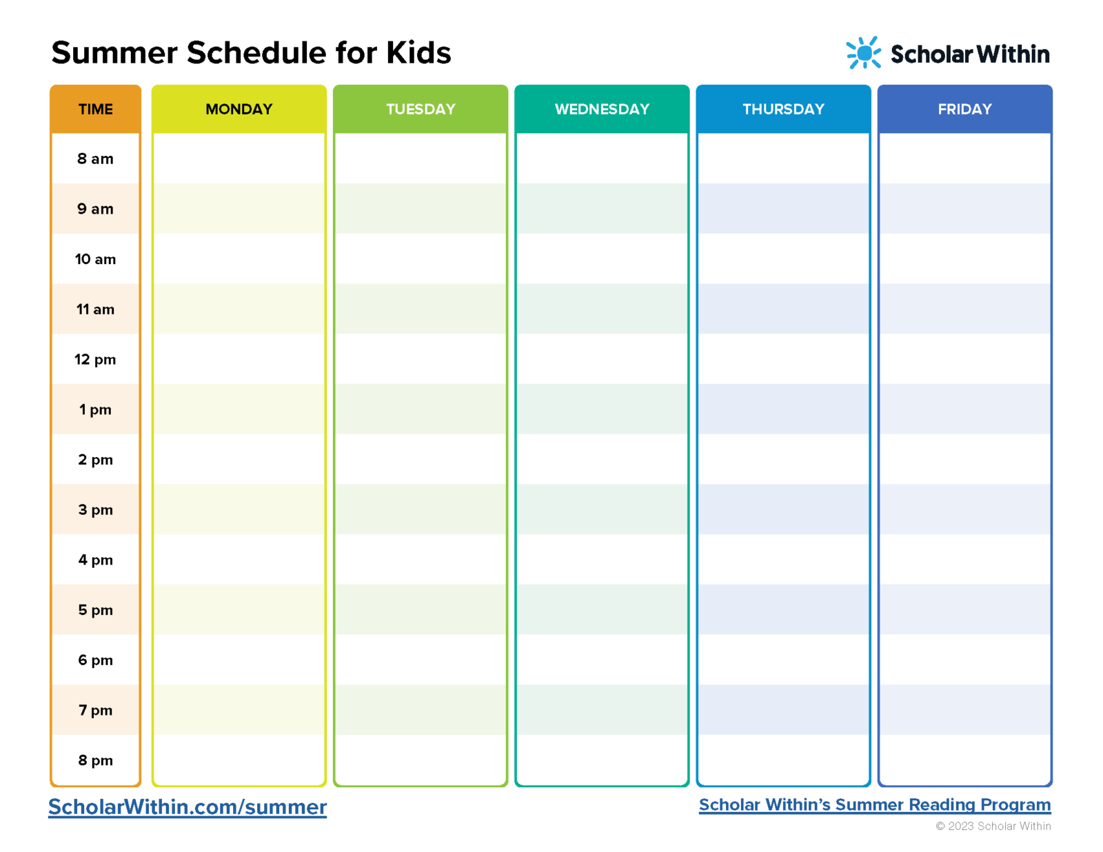 Printable Preschool Schedule