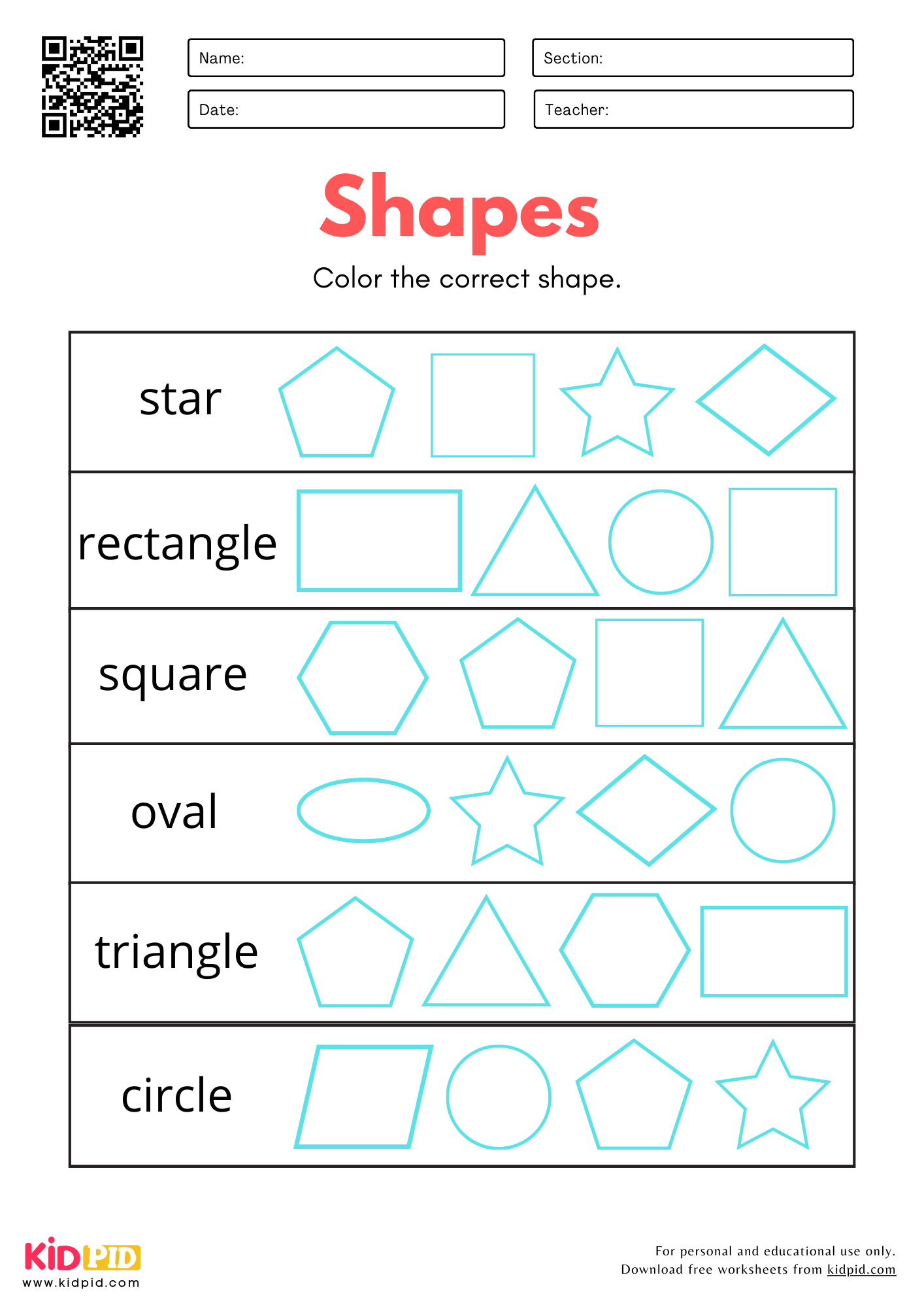 Printable Shapes Worksheets Preschool