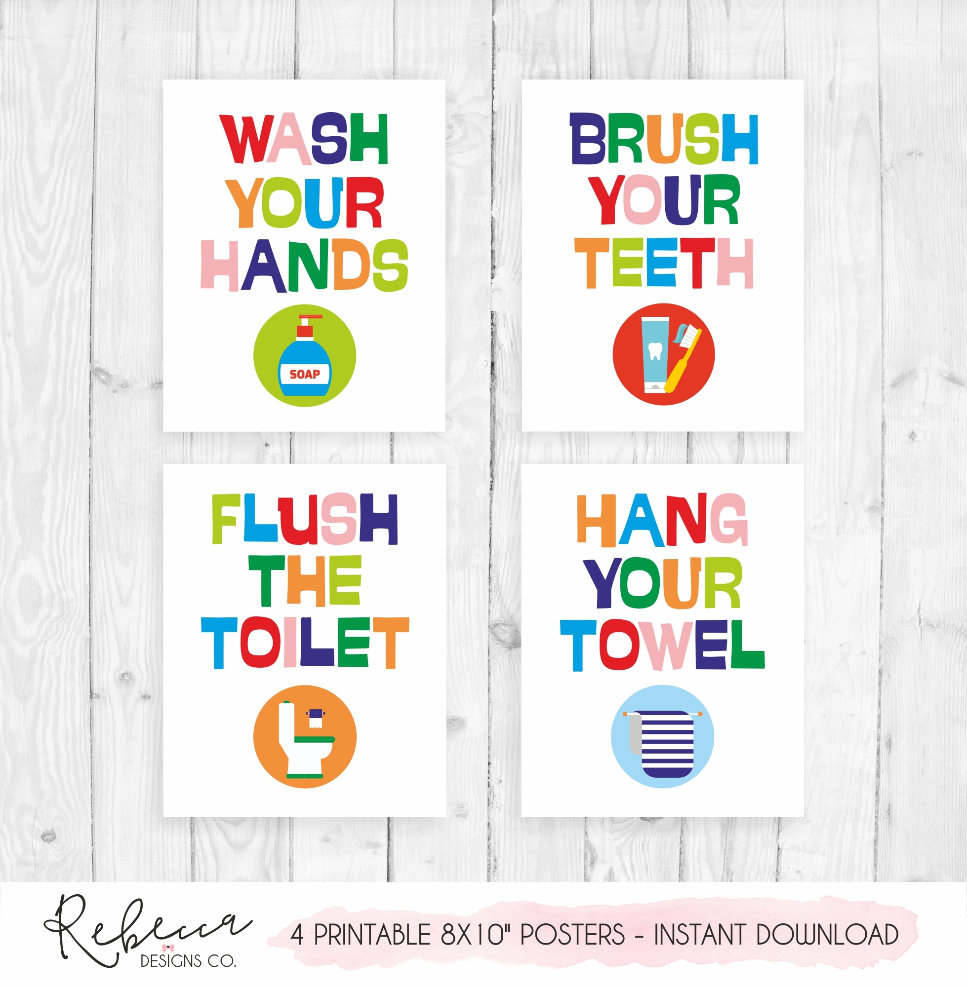 Kids Bathroom Printable Posters Instant Download Rebecca Designs Co 