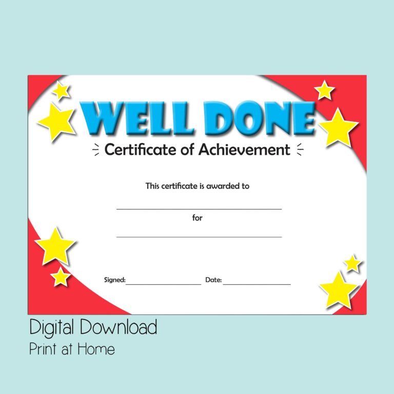 Kids Certificate Of Achievement Good Behaviour Reward Digital Download Awards Congratulations Certificate Well Done Gift For Children