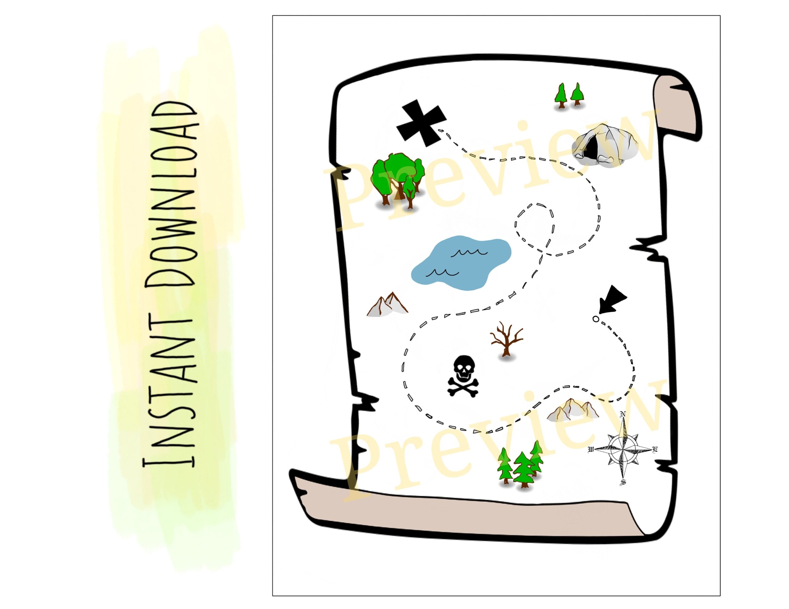 Kids Printable Treasure Map Preschoolers Pretend Play