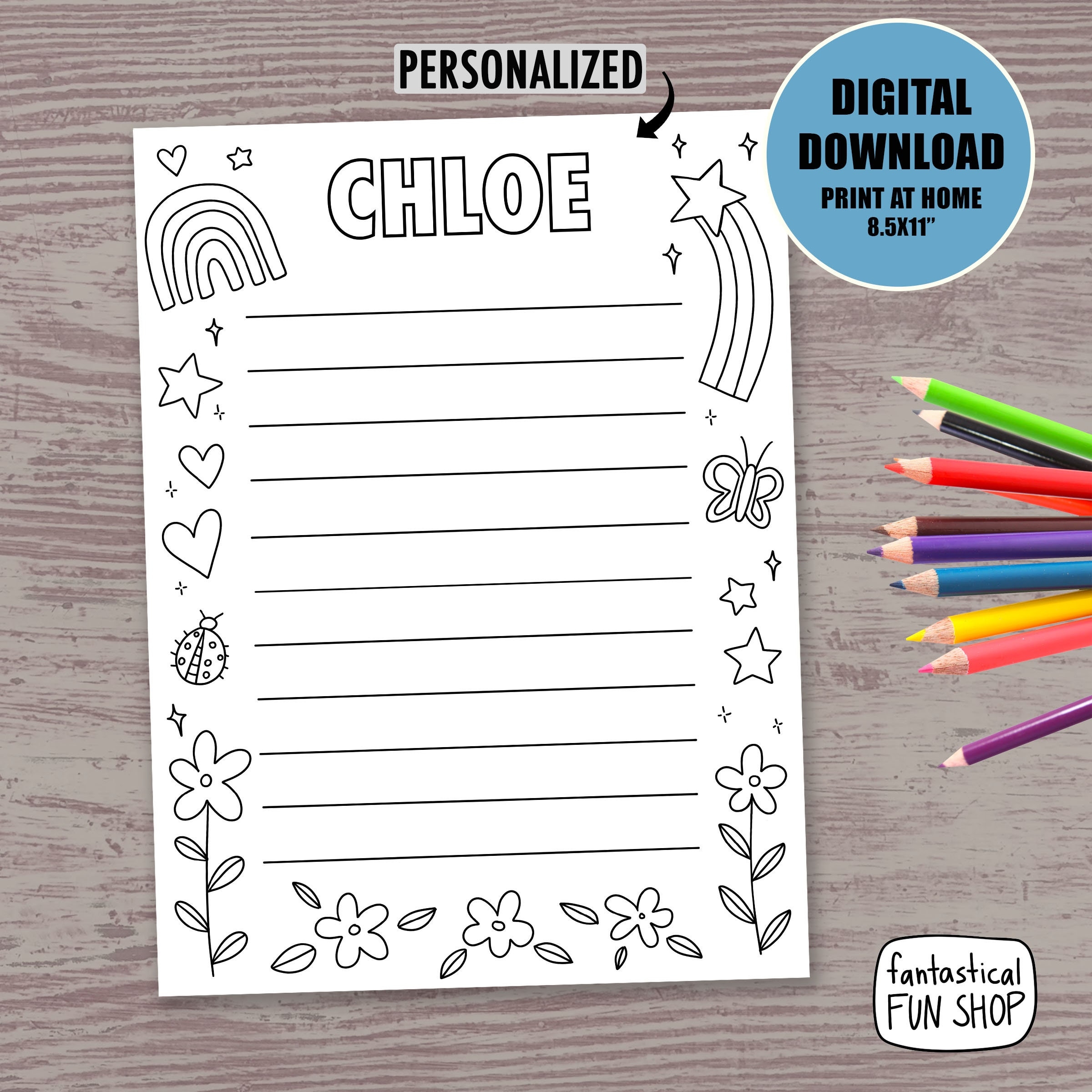 Kids Stationary PRINTABLE Personalized Stationery For Child Custom Stationary Print Yourself Paper Lined Paper Kids Stationery DOWNLOAD Etsy UK