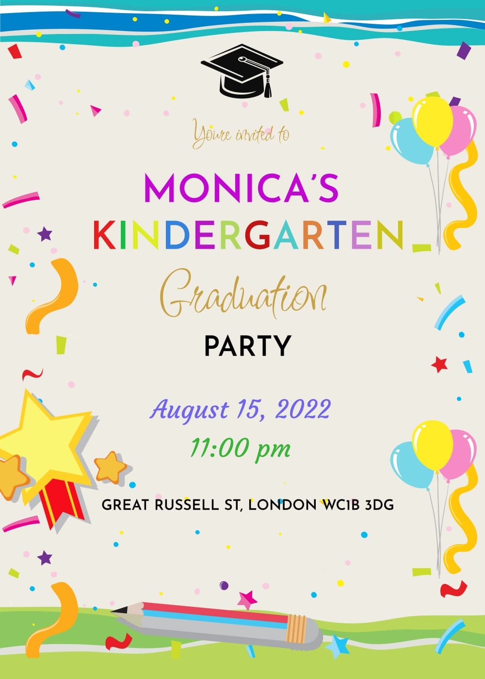Kindergarten Graduation Party Invite Template Worksheets Library