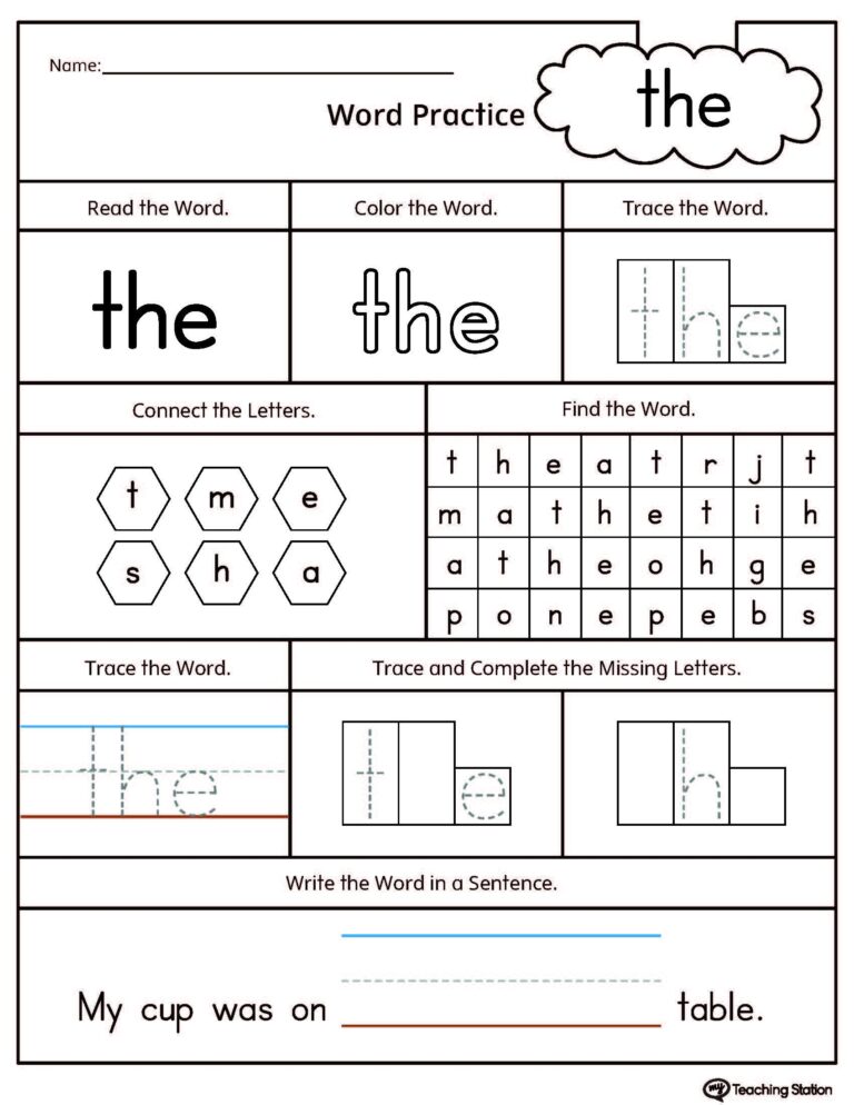Kindergarten High Frequency Words Printable Worksheets Worksheets Library