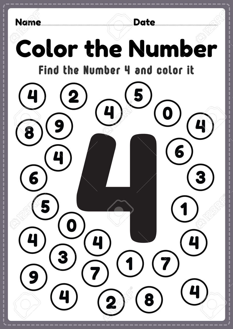 Kindergarten Math Worksheet Number 4 Coloring Maths Activities For Preschool Kids To Learn Basic Mathematics Skills In A Printable Page Royalty Free SVG Cliparts Vectors And Stock Illustration Image 174528384 