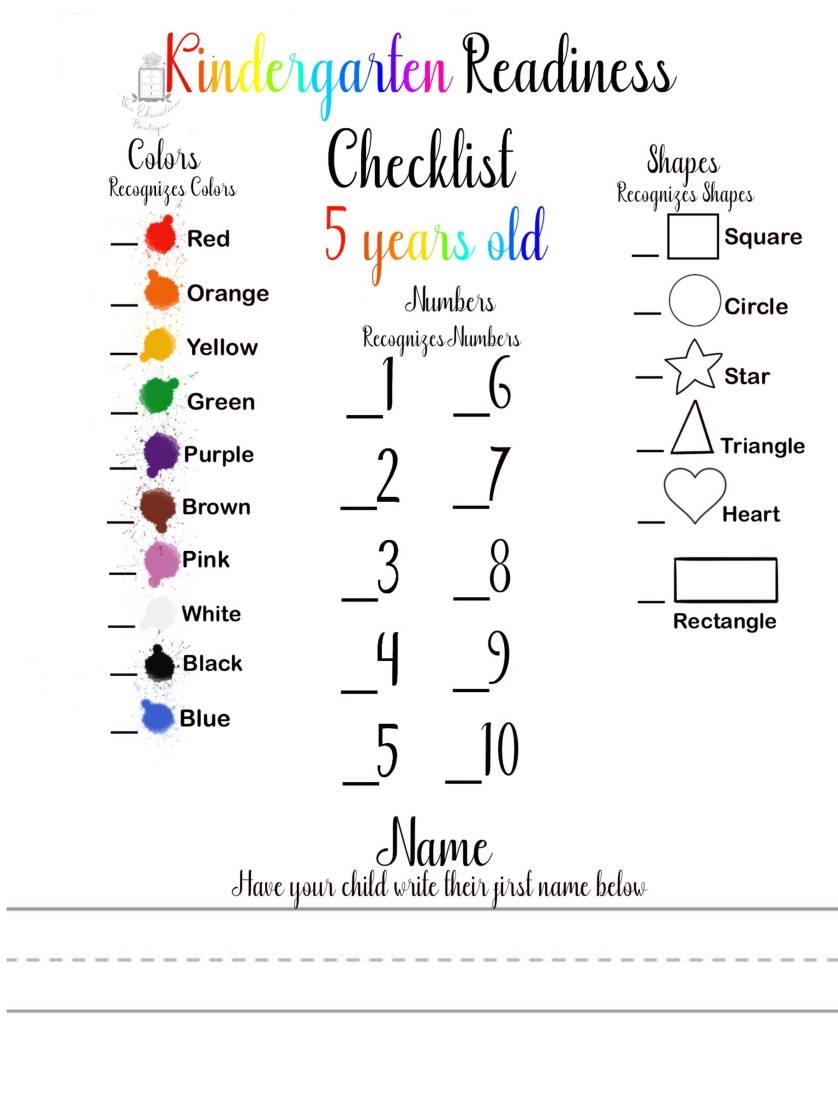 Printable Preschool Checklist