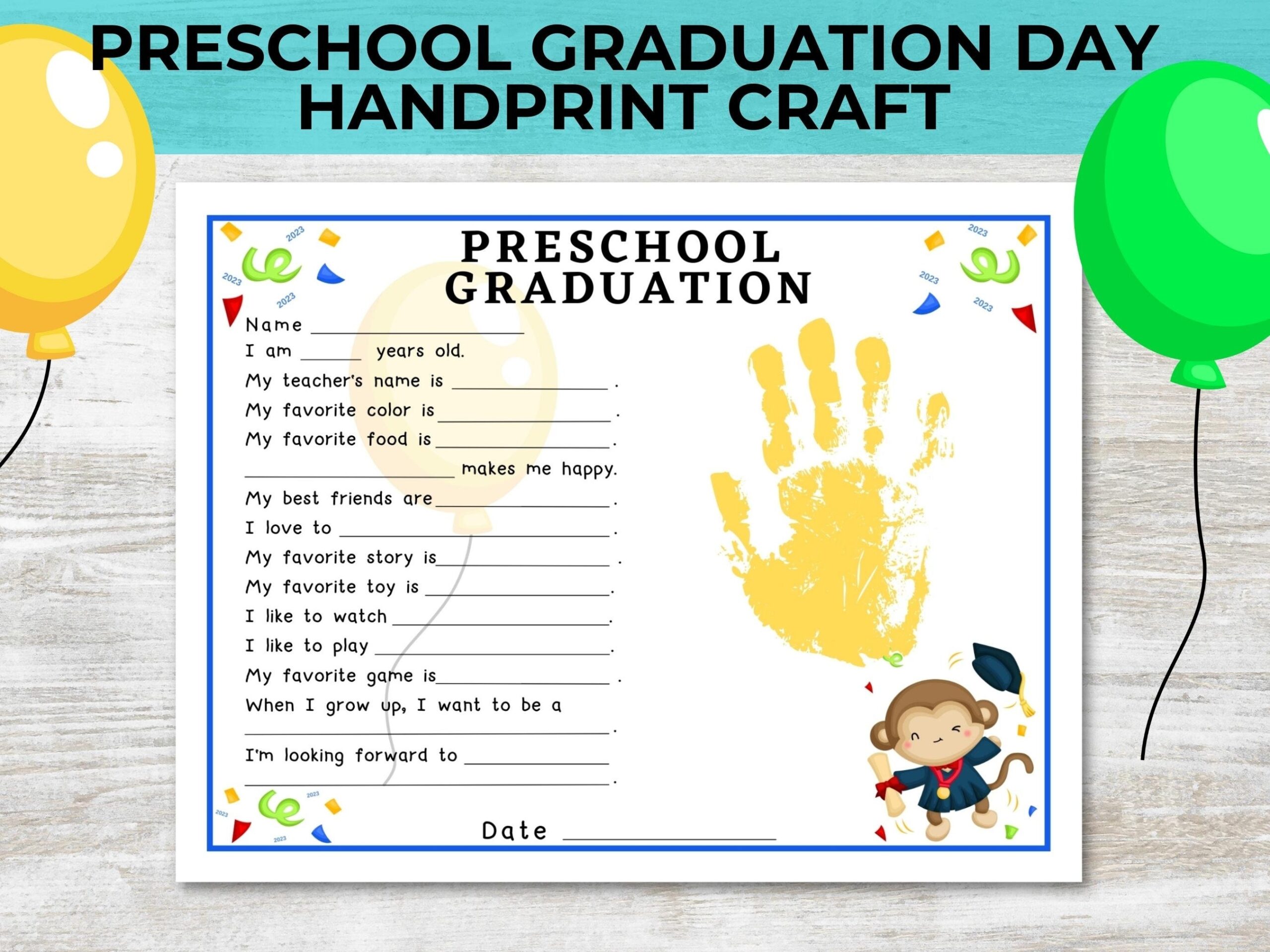 Last Day Of Preschool Graduation Keepsake Handprint Art Handprint