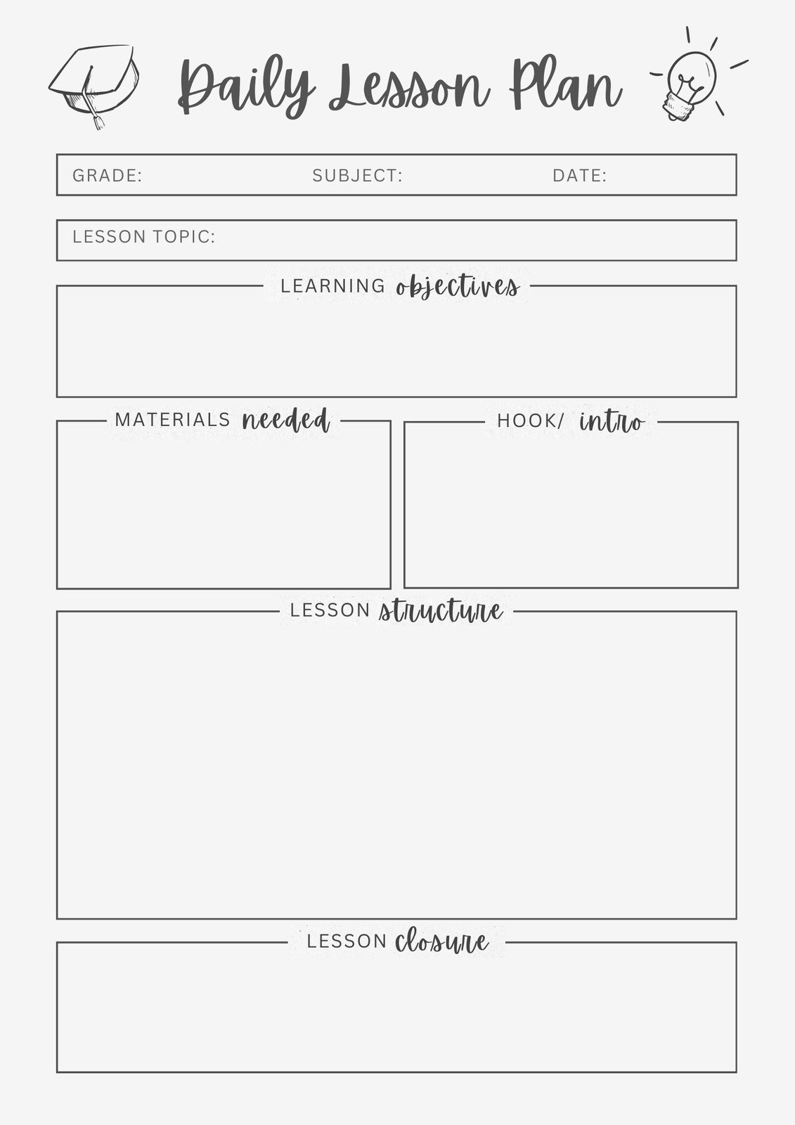 Printable Preschool Lesson Plan Template