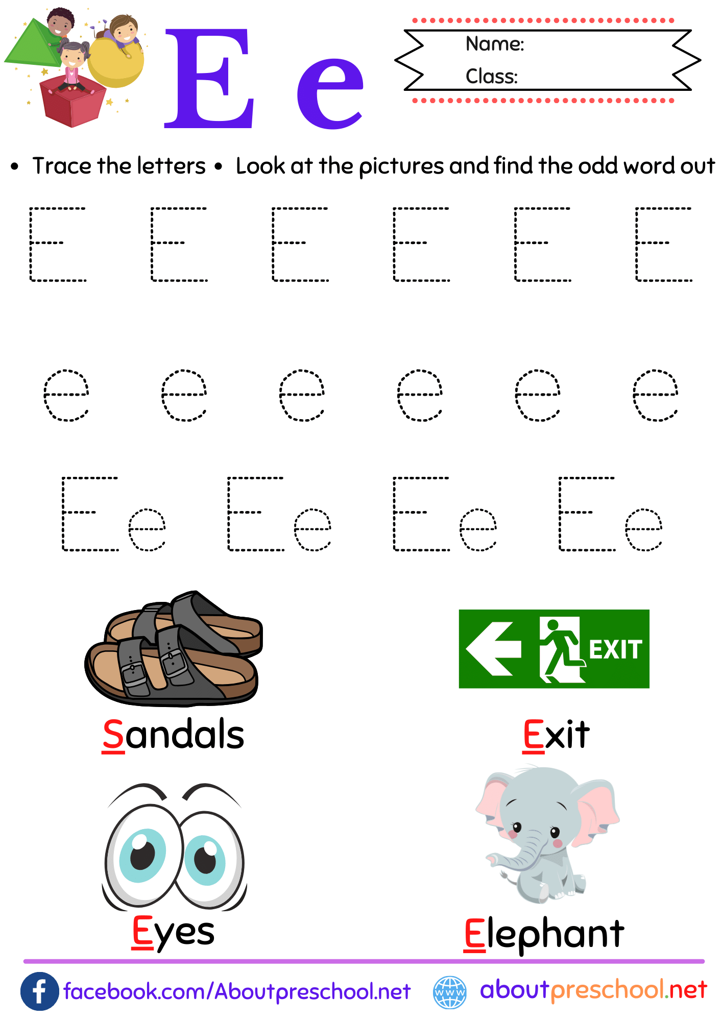 Printable Letter E For Preschool