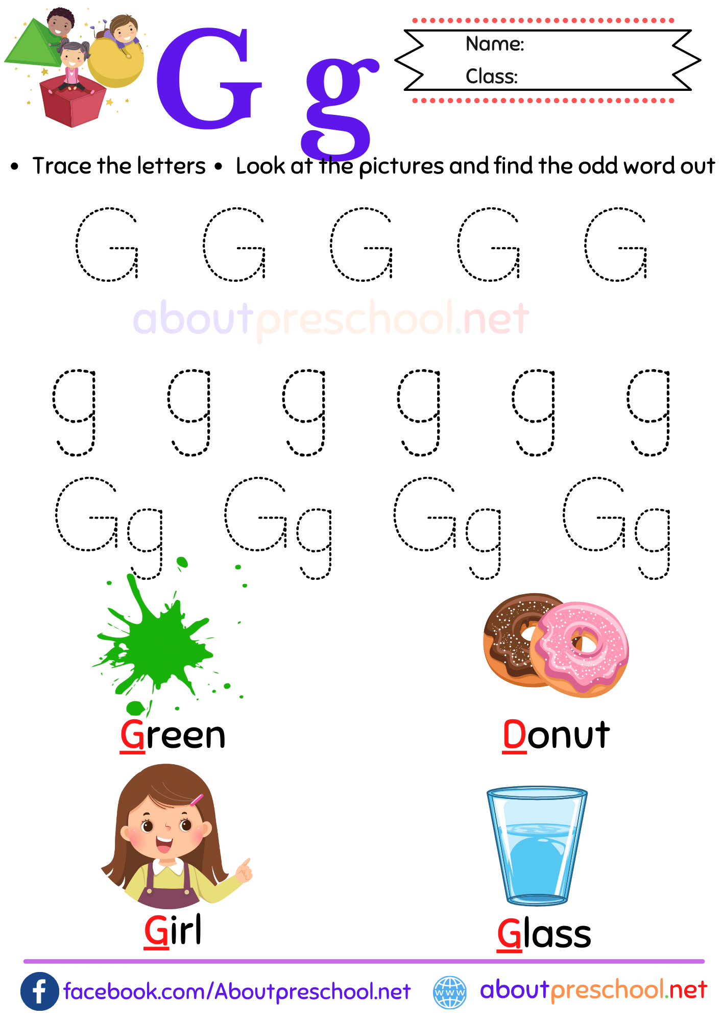 Printable Preschool Letter G