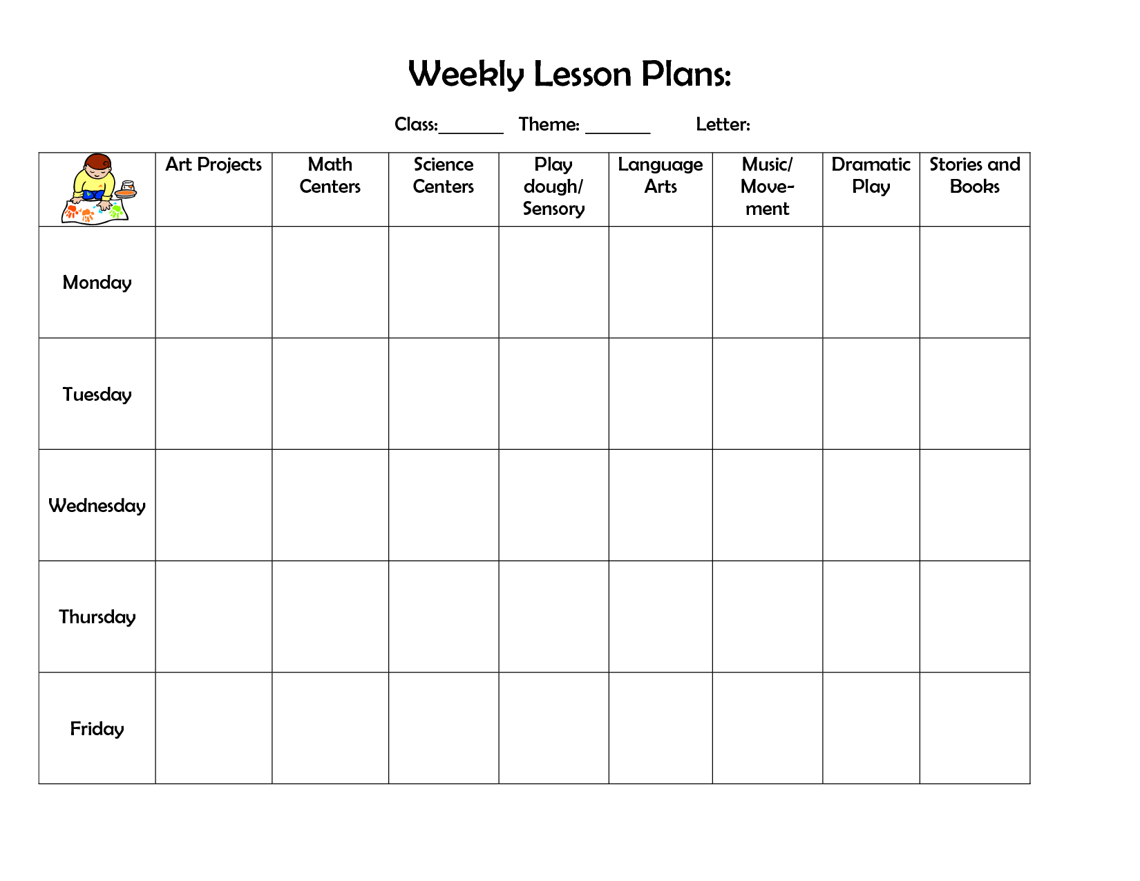 Printable Preschool Weekly Lesson Plan