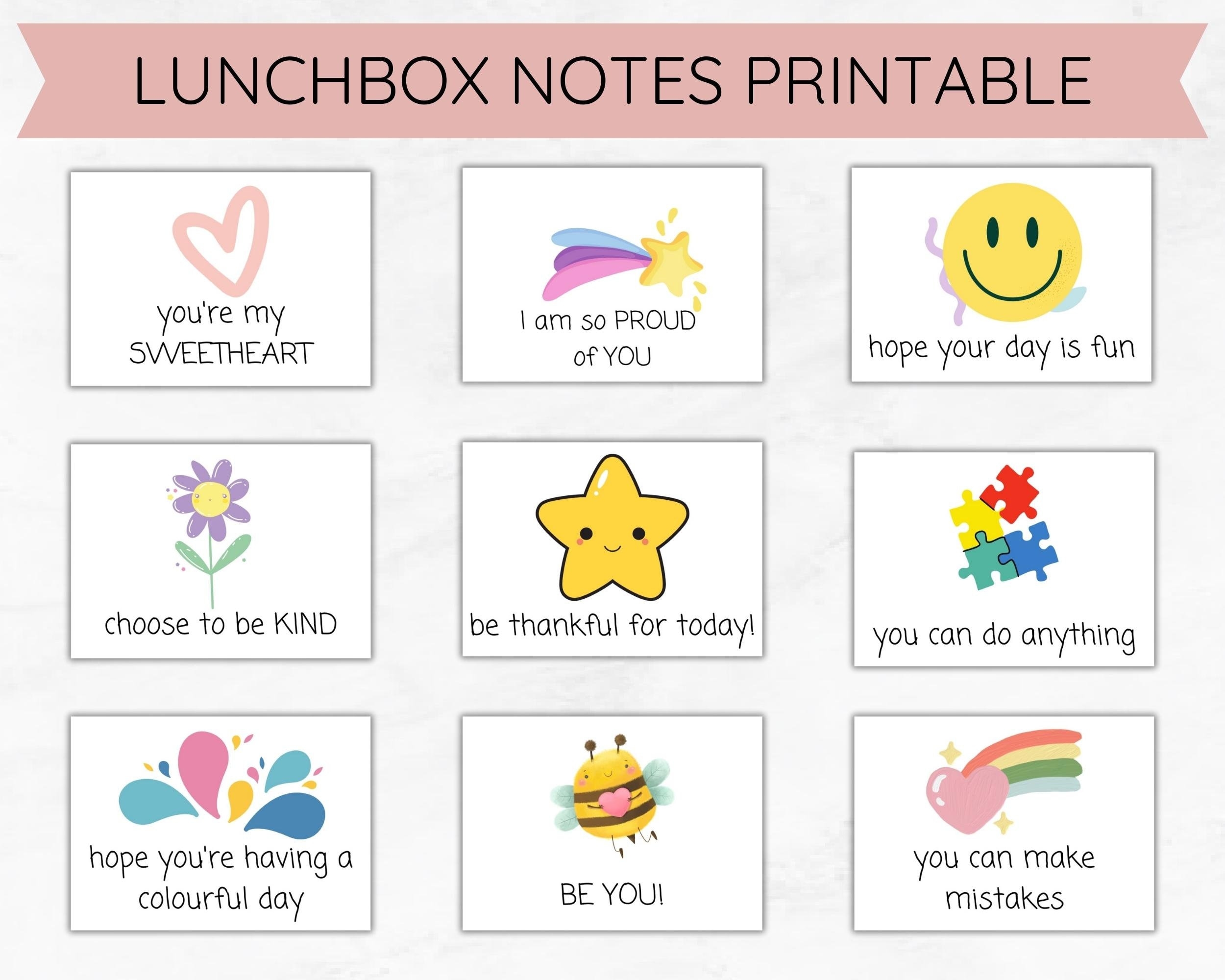 Lunch Box Notes Printable Lunch Notes For Kids Cute Lunchbox 