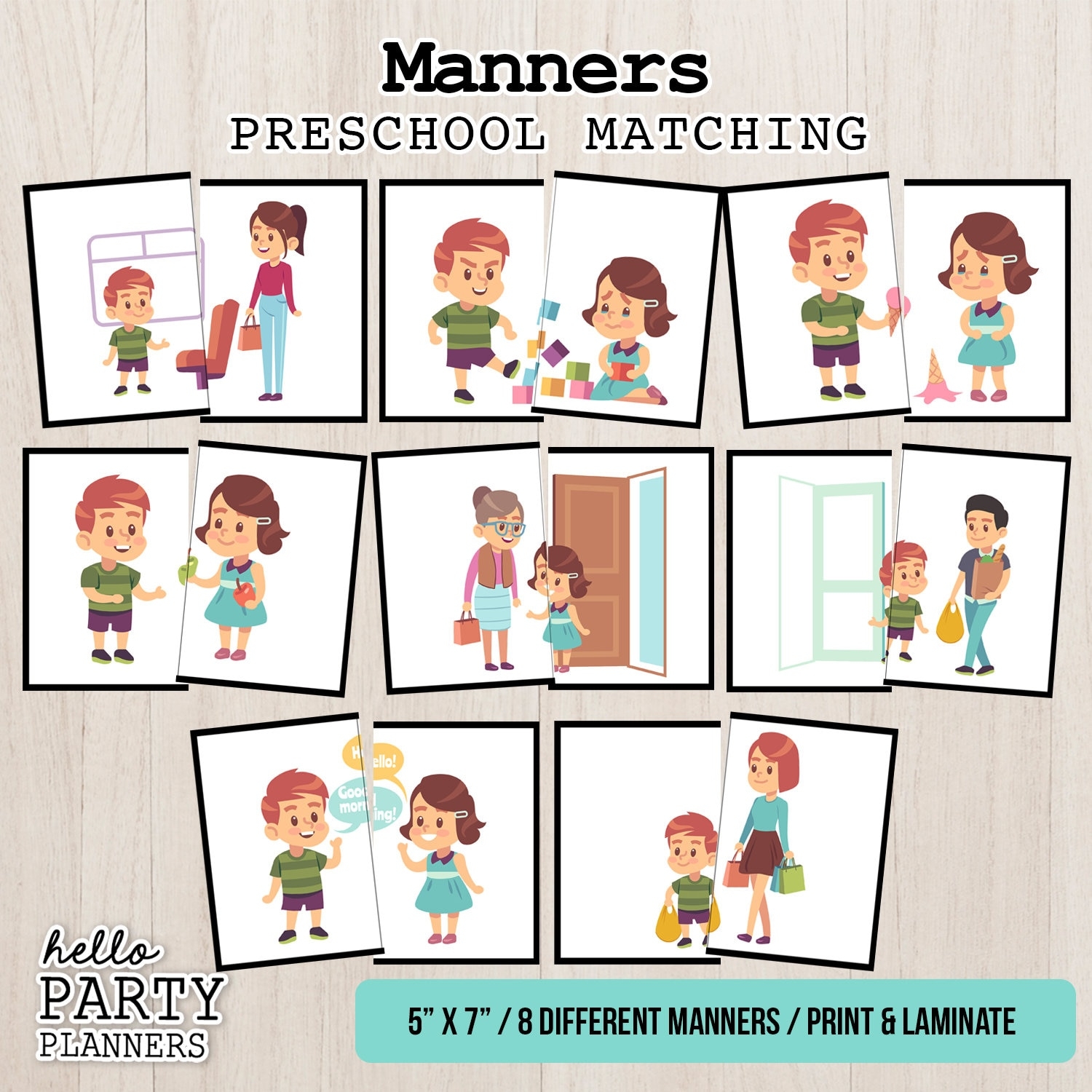 Manners Matching Game Preschool Activities Printable Manners Matching Homeschool Kindergarten Activity For Kids Toddler Activities