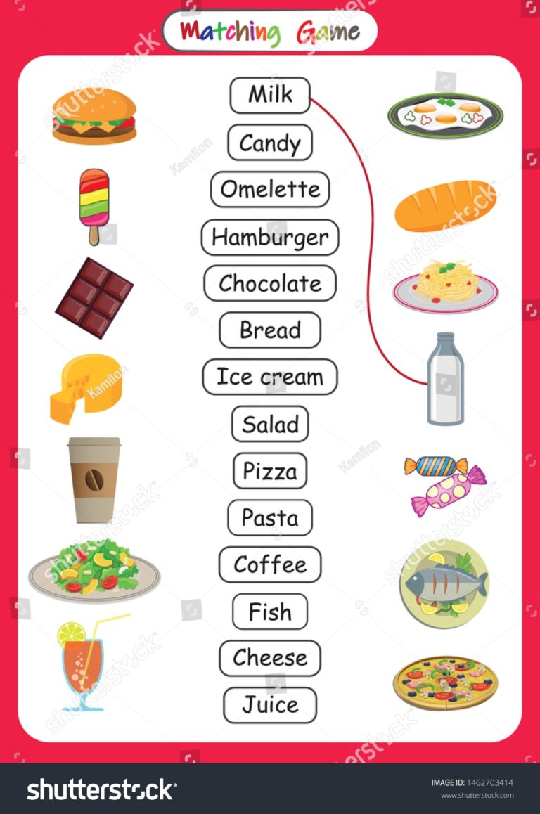 Matching Words Pictures Printable Kids Word Stock Vector Royalty 