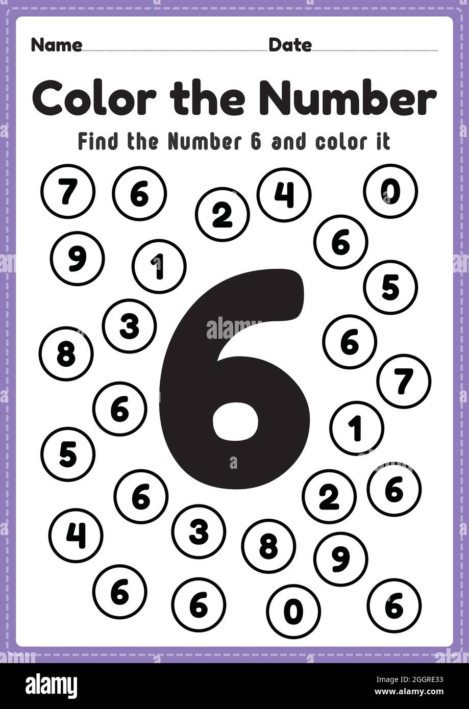 Maths Worksheet For Nursery Number 6 Coloring Maths Activities For Preschool And Kindergarten Kids To Learn Basic Mathematics Skills In A Printable P Stock Vector Image U0026 Art Alamy